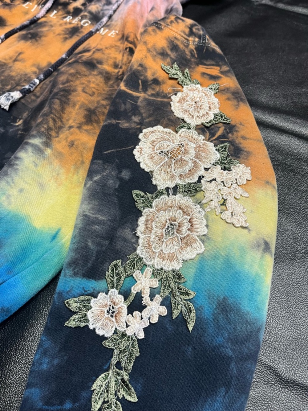 Civil Regime Tie-Dye Hoodie with Floral Embroidery - Black, Orange, Pink, Blue - Picture 4 of 6